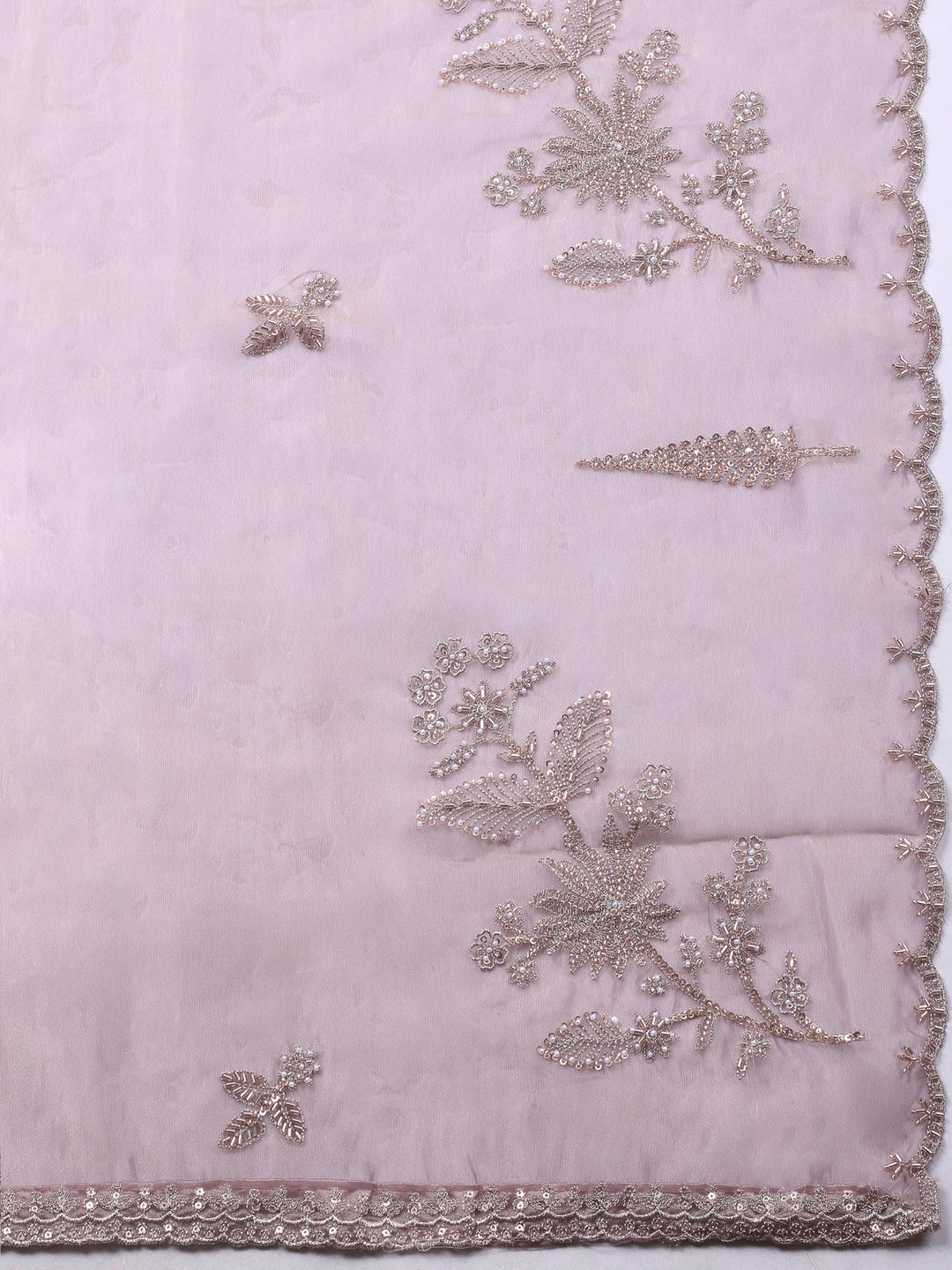 Mauve Embroidered Organza Unstitched Suit &amp; Pant With Chiffon Dupatta