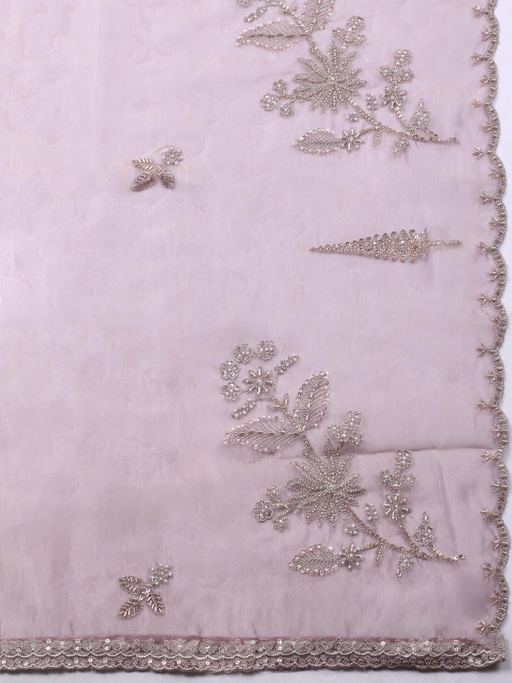 Mauve Embroidered Organza Unstitched Suit &amp; Pant With Chiffon Dupatta