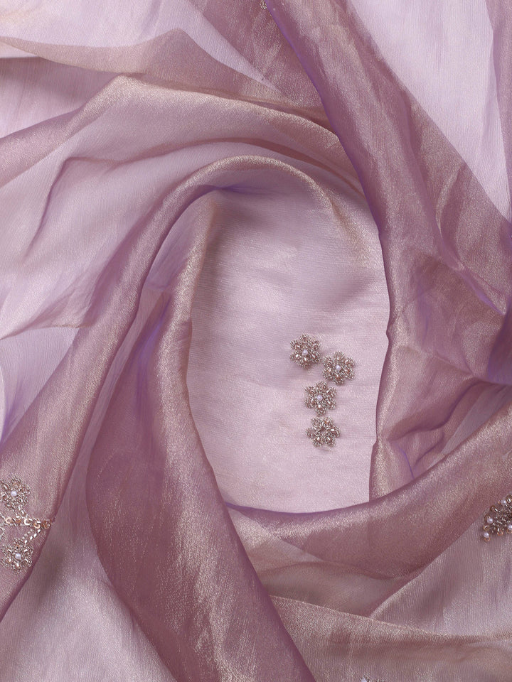 Mauve Embroidered Organza Unstitched Suit &amp; Pant With Chiffon Dupatta