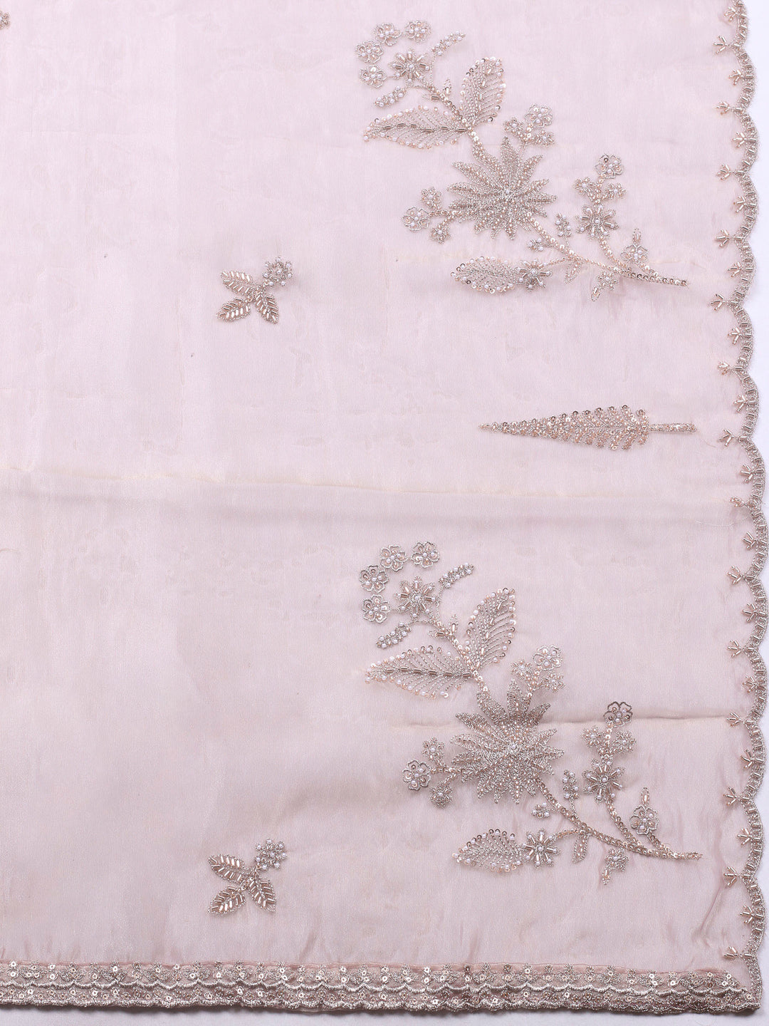 Onion Pink Embroidered Organza Unstitched Suit &amp; Pant With Chiffon Dupatta