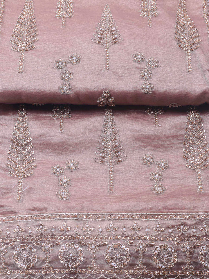 Onion Pink Embroidered Organza Unstitched Suit &amp; Pant With Chiffon Dupatta