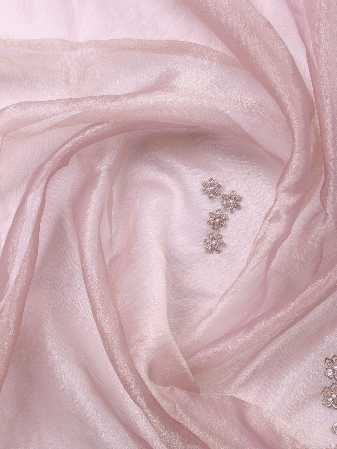 Onion Pink Embroidered Organza Unstitched Suit &amp; Pant With Chiffon Dupatta