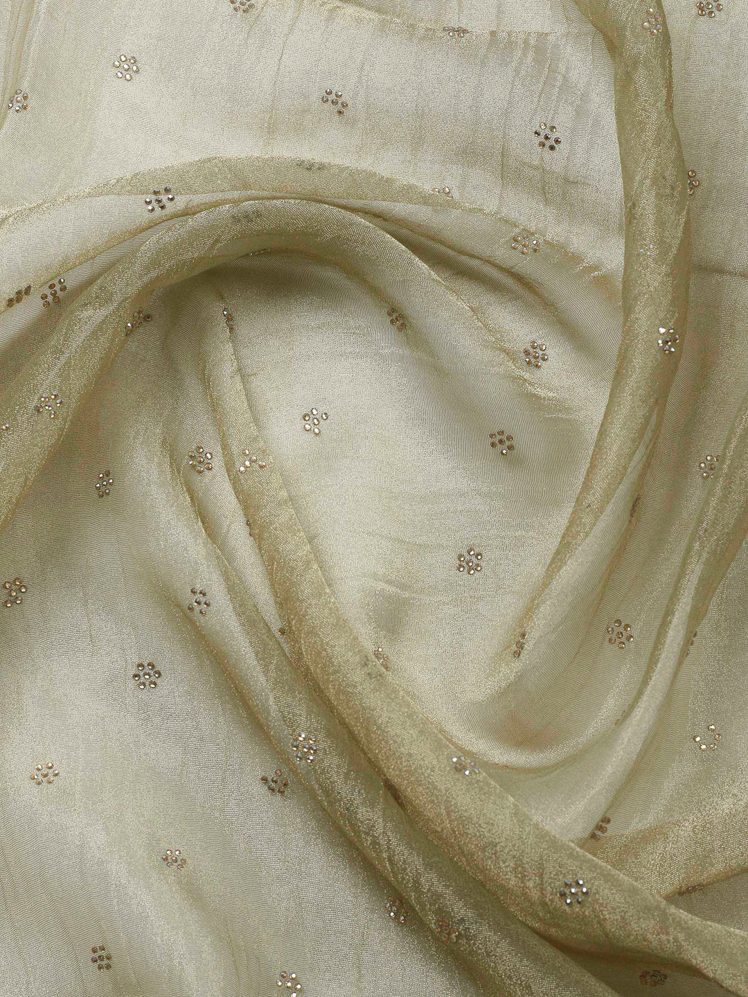 Gold Embroidered Tissue Unstitched Suit &amp; Pant With Chiffon Dupatta