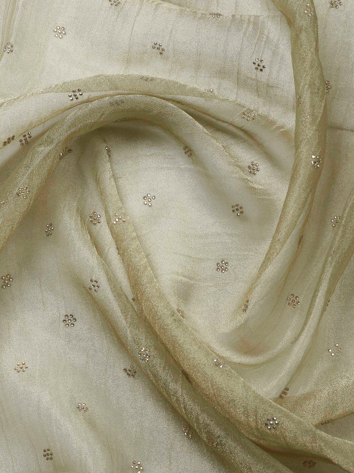 Gold Embroidered Tissue Unstitched Suit &amp; Pant With Chiffon Dupatta