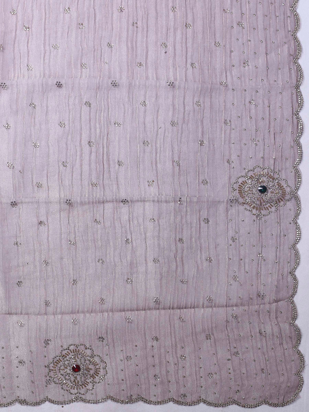 Mauve Embroidered Tissue Unstitched Suit &amp; Pant With Chiffon Dupatta