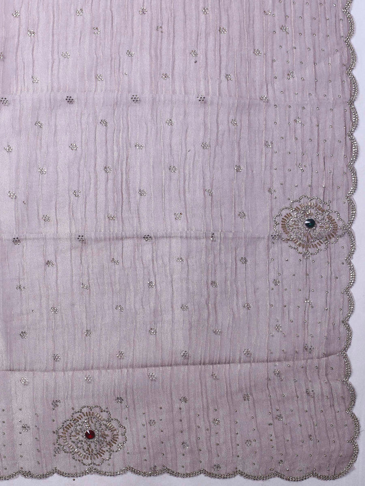Mauve Embroidered Tissue Unstitched Suit &amp; Pant With Chiffon Dupatta