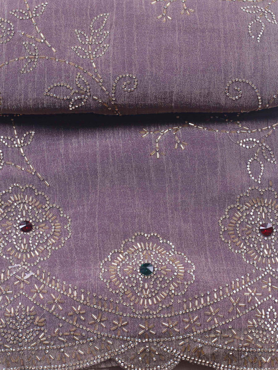 Mauve Embroidered Tissue Unstitched Suit &amp; Pant With Chiffon Dupatta