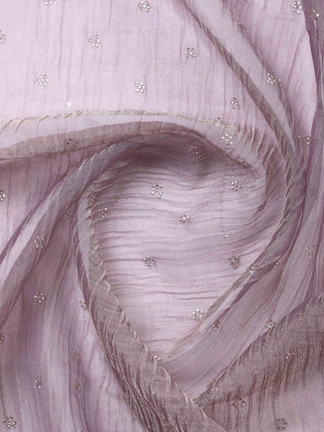 Mauve Embroidered Tissue Unstitched Suit &amp; Pant With Chiffon Dupatta