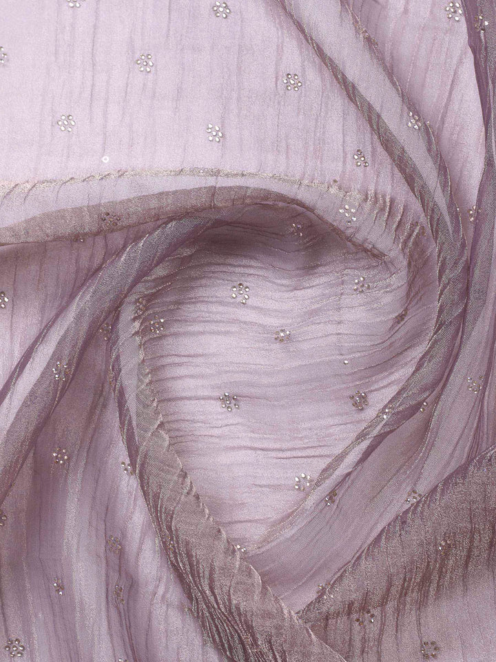 Mauve Embroidered Tissue Unstitched Suit &amp; Pant With Chiffon Dupatta