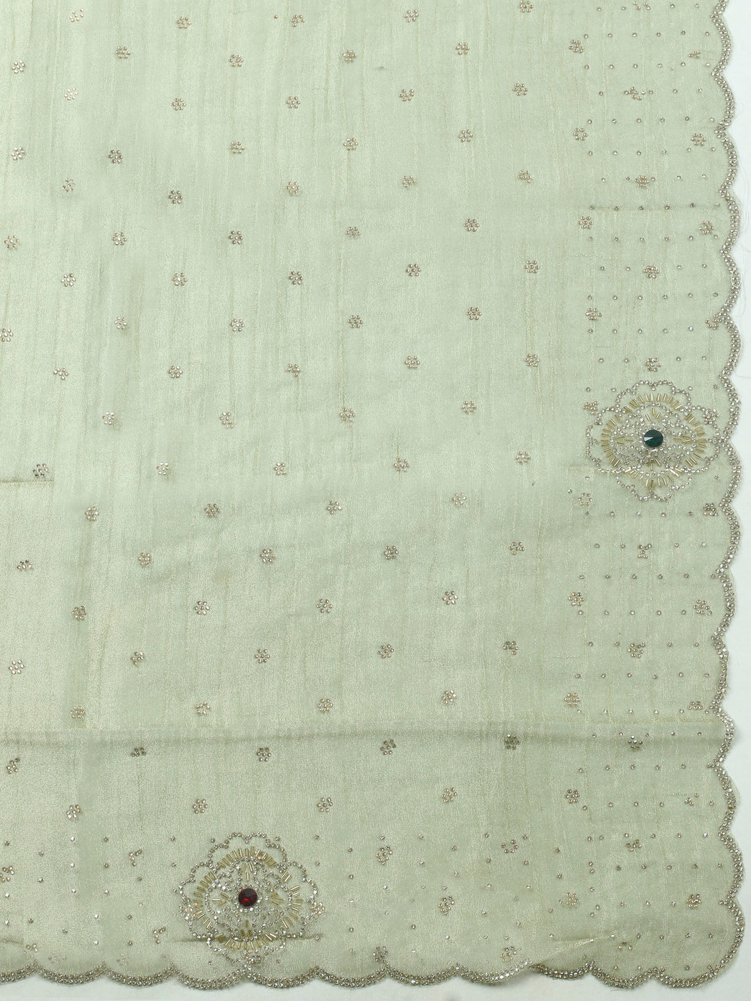 Mehndi Embroidered Tissue Unstitched Suit &amp; Pant With Chiffon Dupatta
