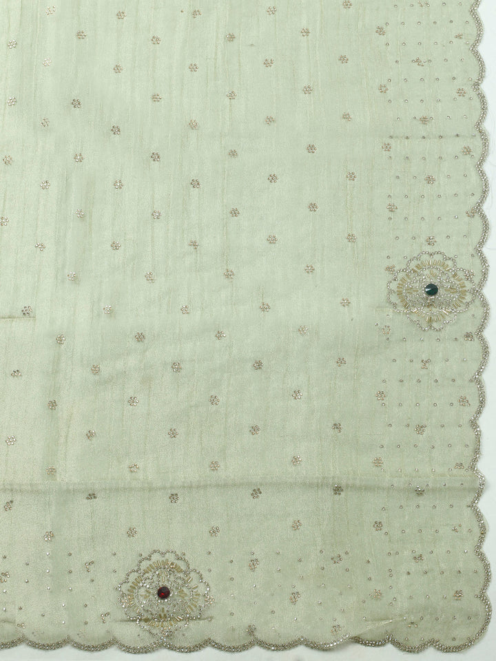 Mehndi Embroidered Tissue Unstitched Suit &amp; Pant With Chiffon Dupatta