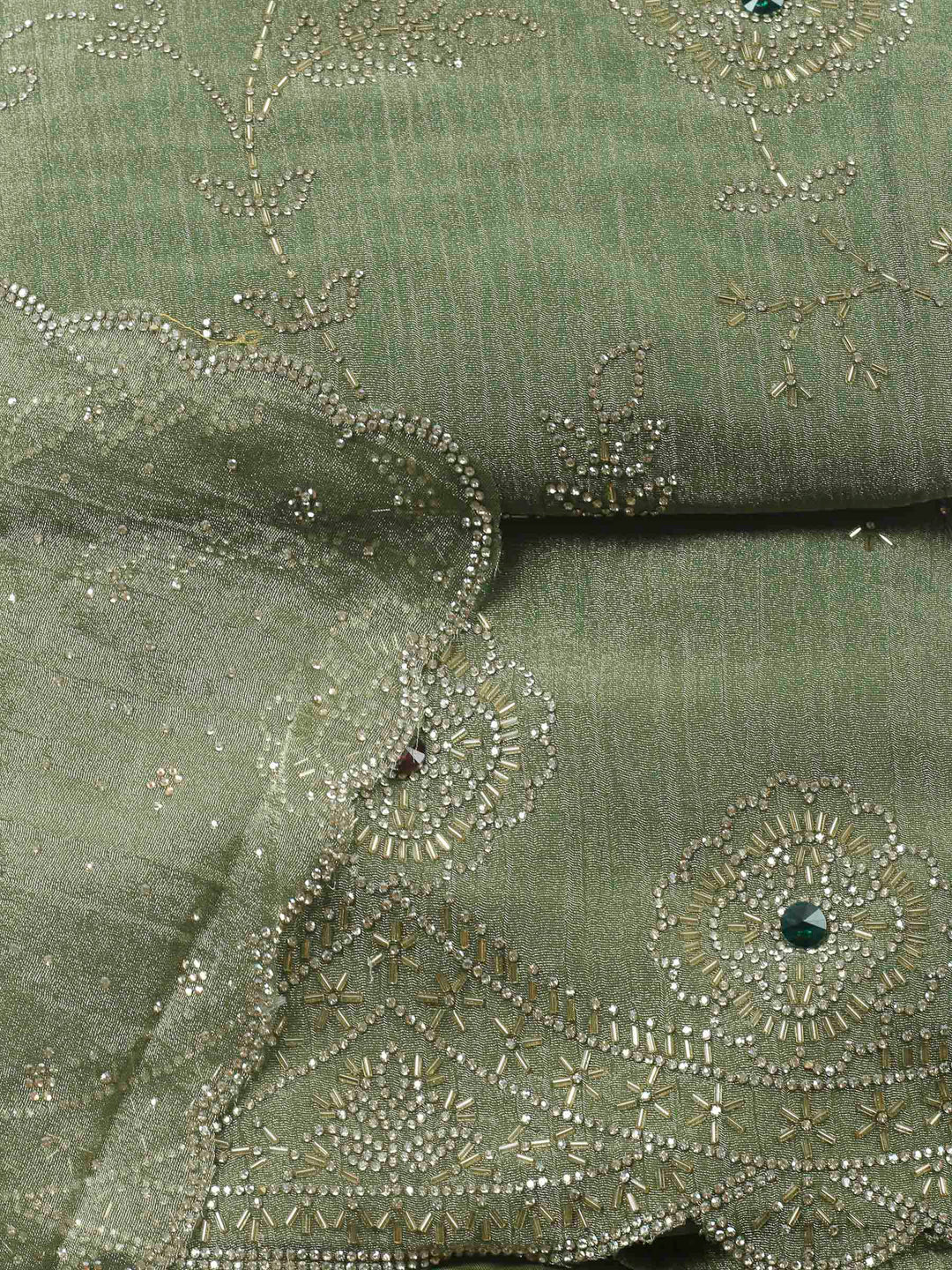 Mehndi Embroidered Tissue Unstitched Suit &amp; Pant With Chiffon Dupatta