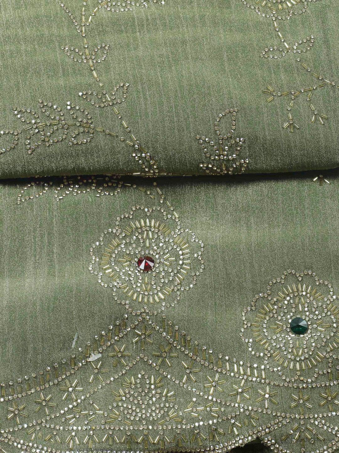 Mehndi Embroidered Tissue Unstitched Suit &amp; Pant With Chiffon Dupatta