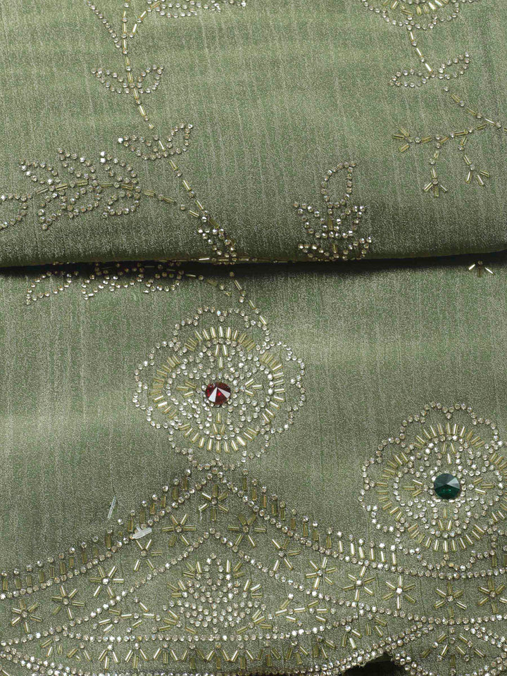 Mehndi Embroidered Tissue Unstitched Suit &amp; Pant With Chiffon Dupatta
