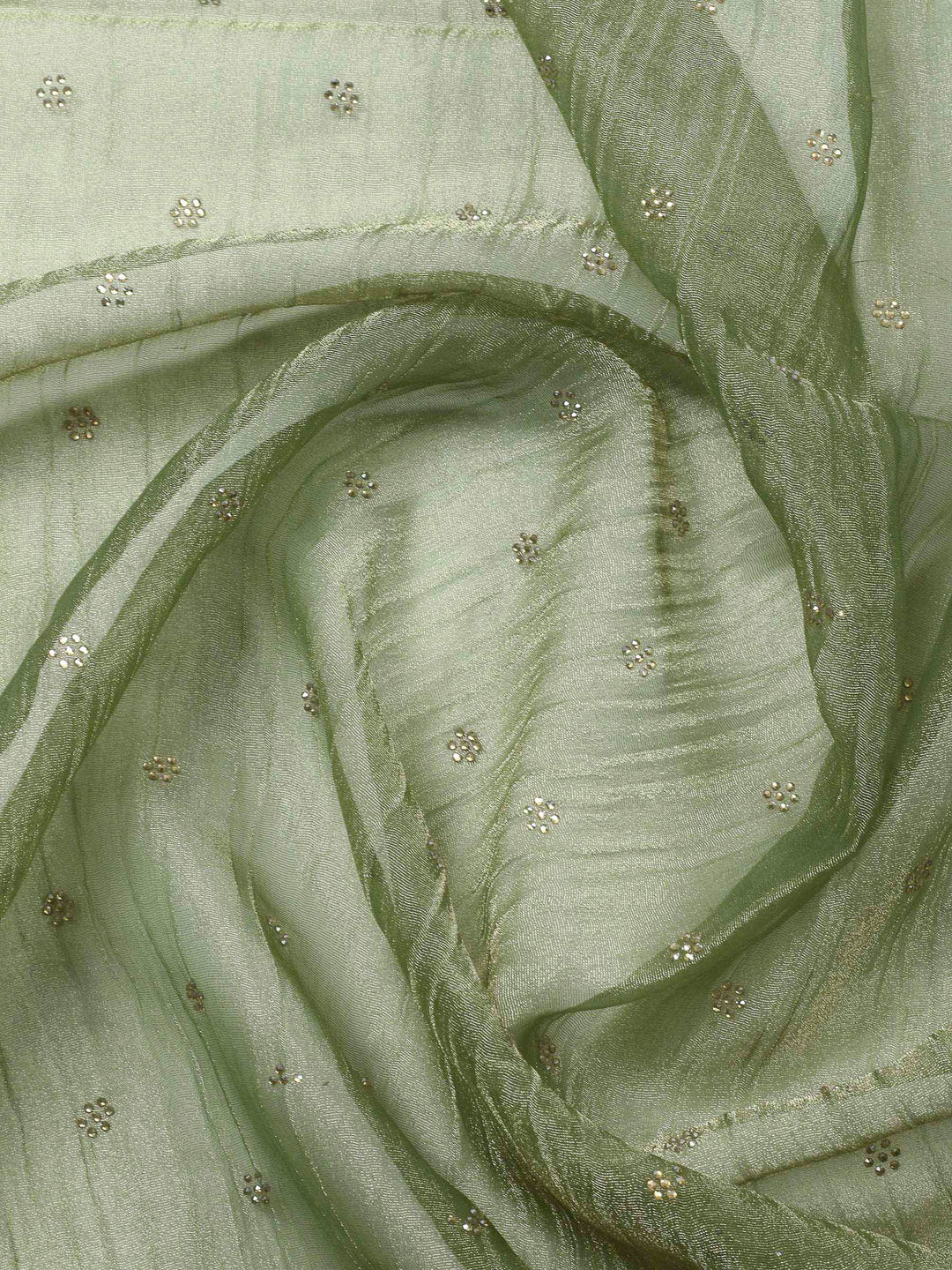 Mehndi Embroidered Tissue Unstitched Suit &amp; Pant With Chiffon Dupatta