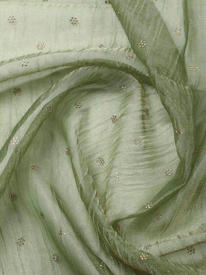 Mehndi Embroidered Tissue Unstitched Suit &amp; Pant With Chiffon Dupatta
