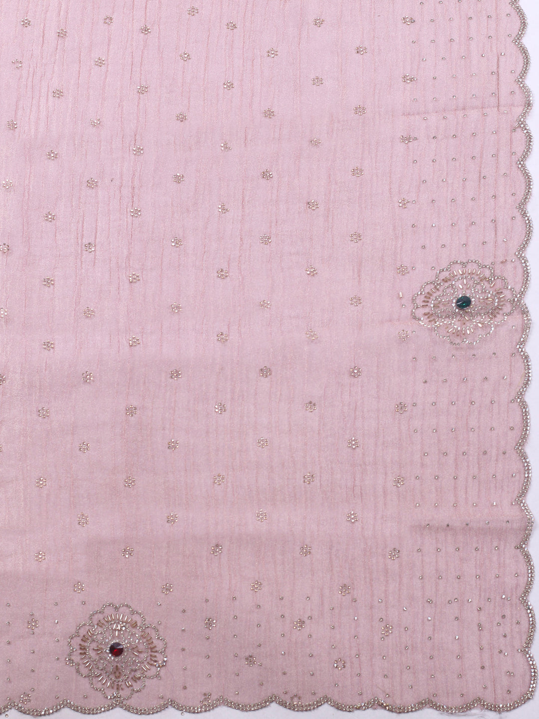 Onion Pink Embroidered Tissue Unstitched Suit &amp; Pant With Chiffon Dupatta