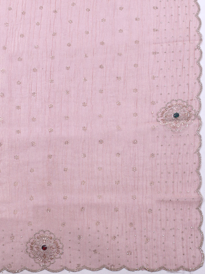 Onion Pink Embroidered Tissue Unstitched Suit &amp; Pant With Chiffon Dupatta