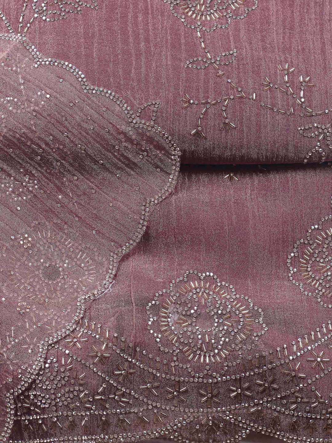 Onion Pink Embroidered Tissue Unstitched Suit &amp; Pant With Chiffon Dupatta