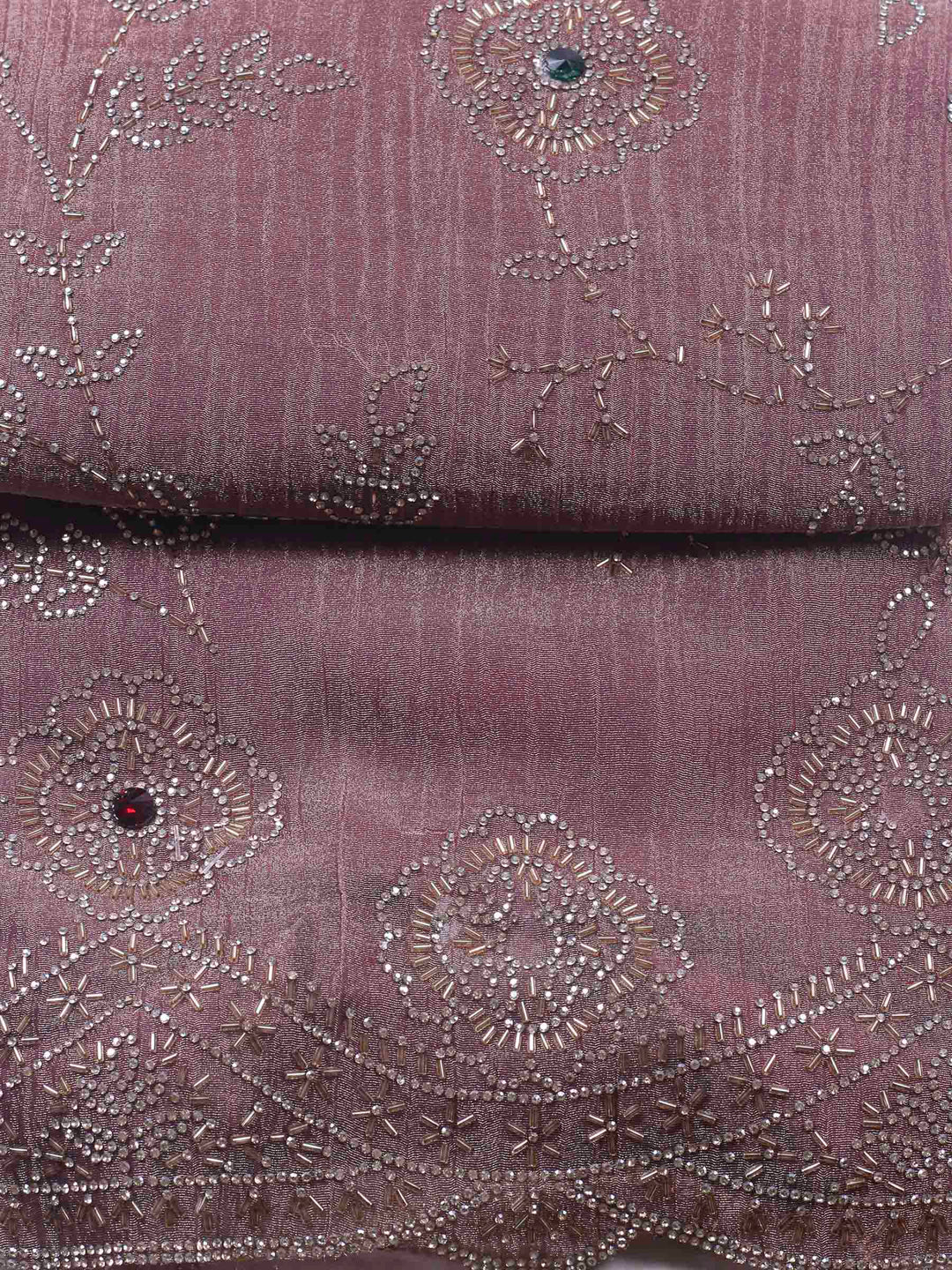 Onion Pink Embroidered Tissue Unstitched Suit &amp; Pant With Chiffon Dupatta