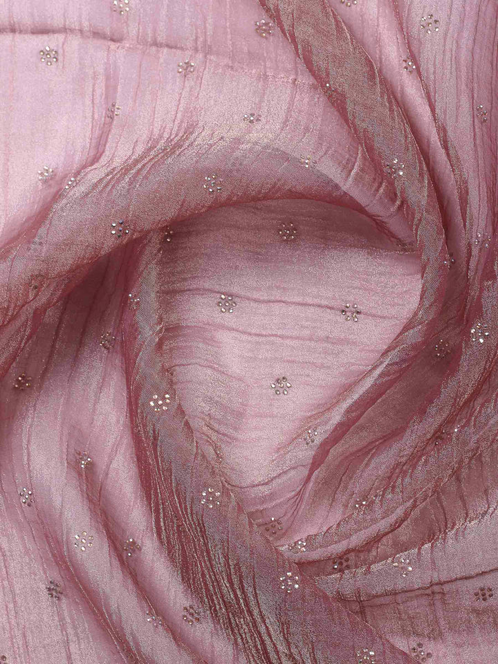 Onion Pink Embroidered Tissue Unstitched Suit &amp; Pant With Chiffon Dupatta