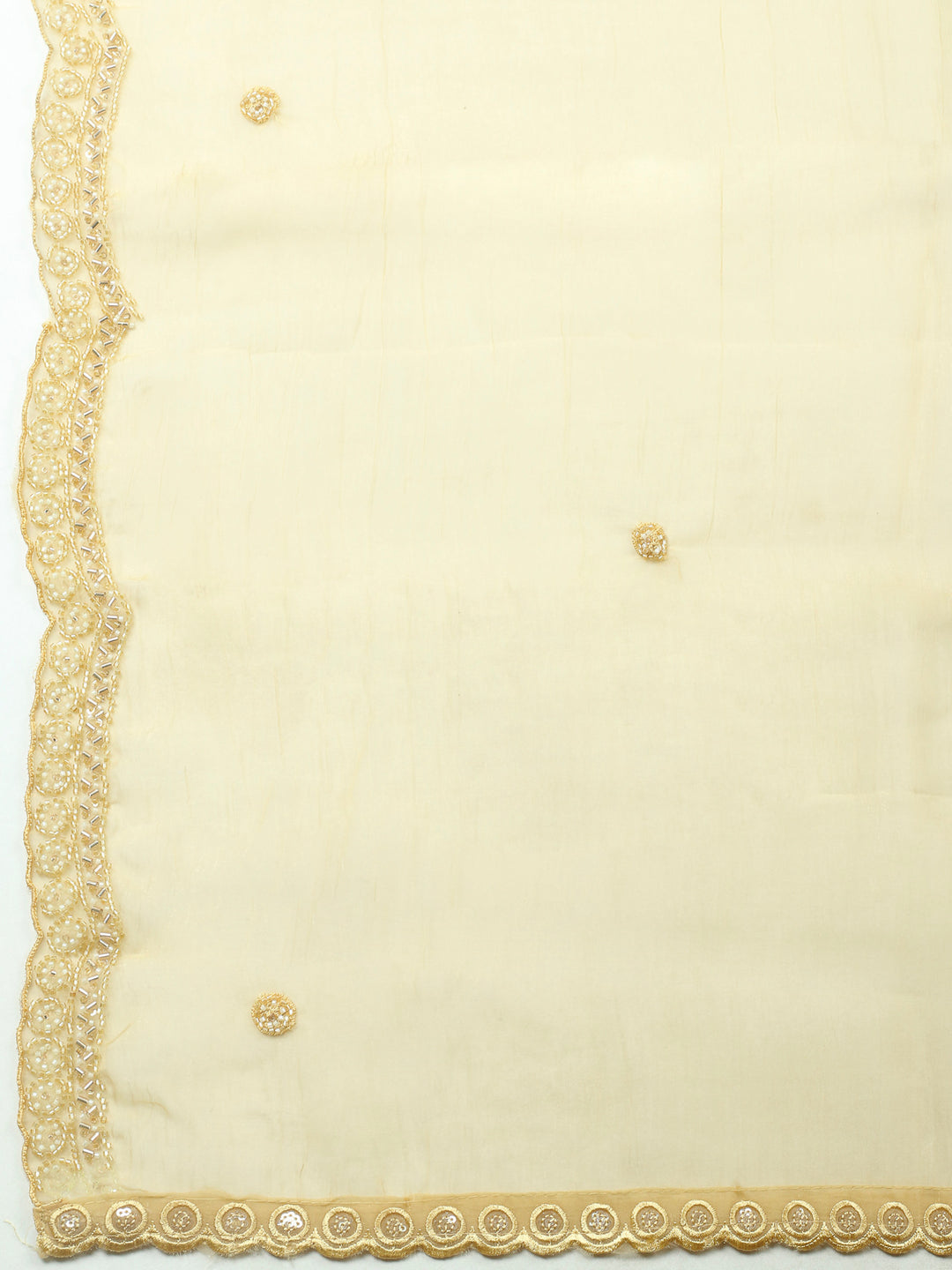 Yellow Embroidered Organza Unstitched Suit &amp; Pant With Organza Dupatta