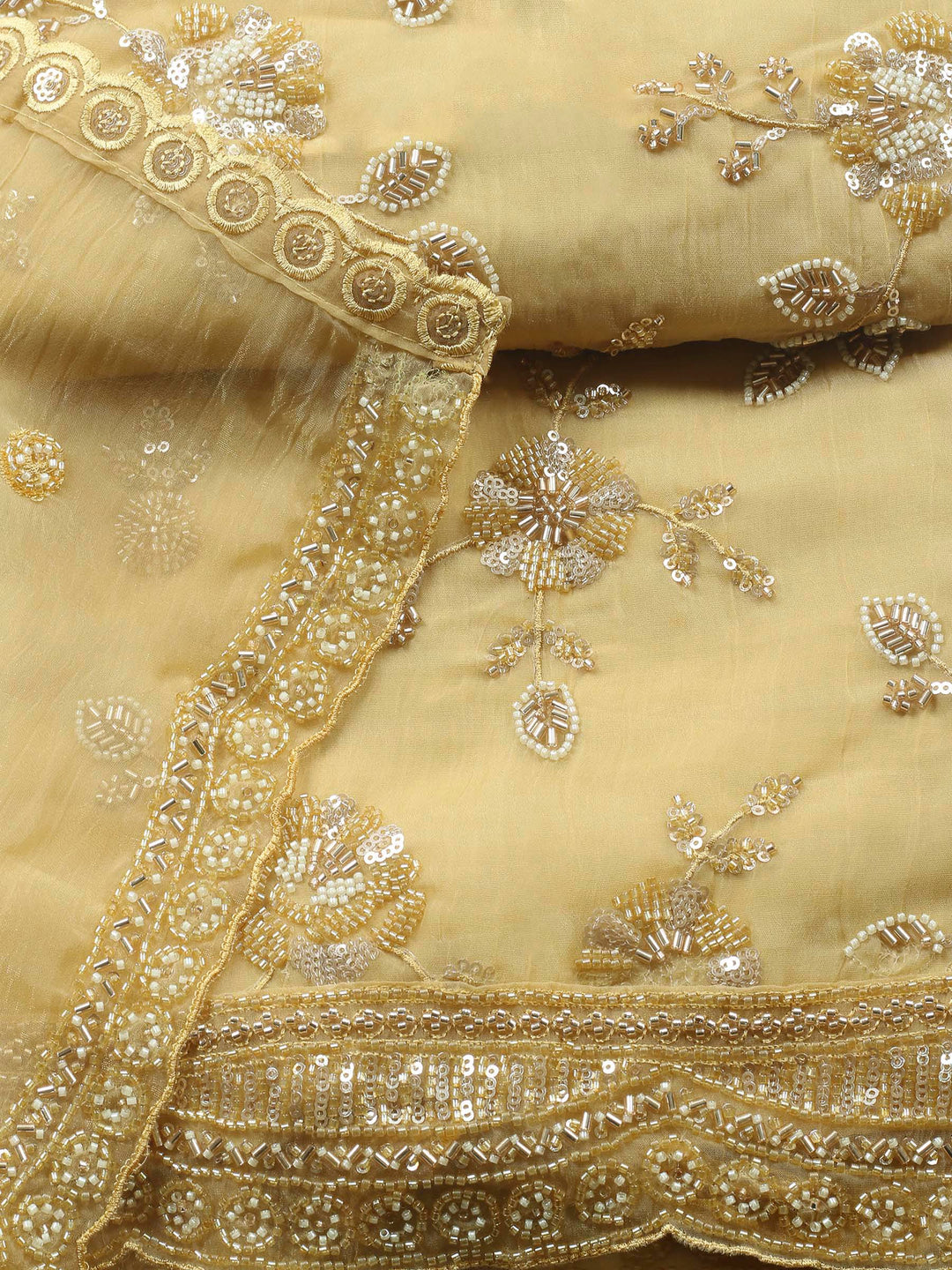 Yellow Embroidered Organza Unstitched Suit &amp; Pant With Organza Dupatta