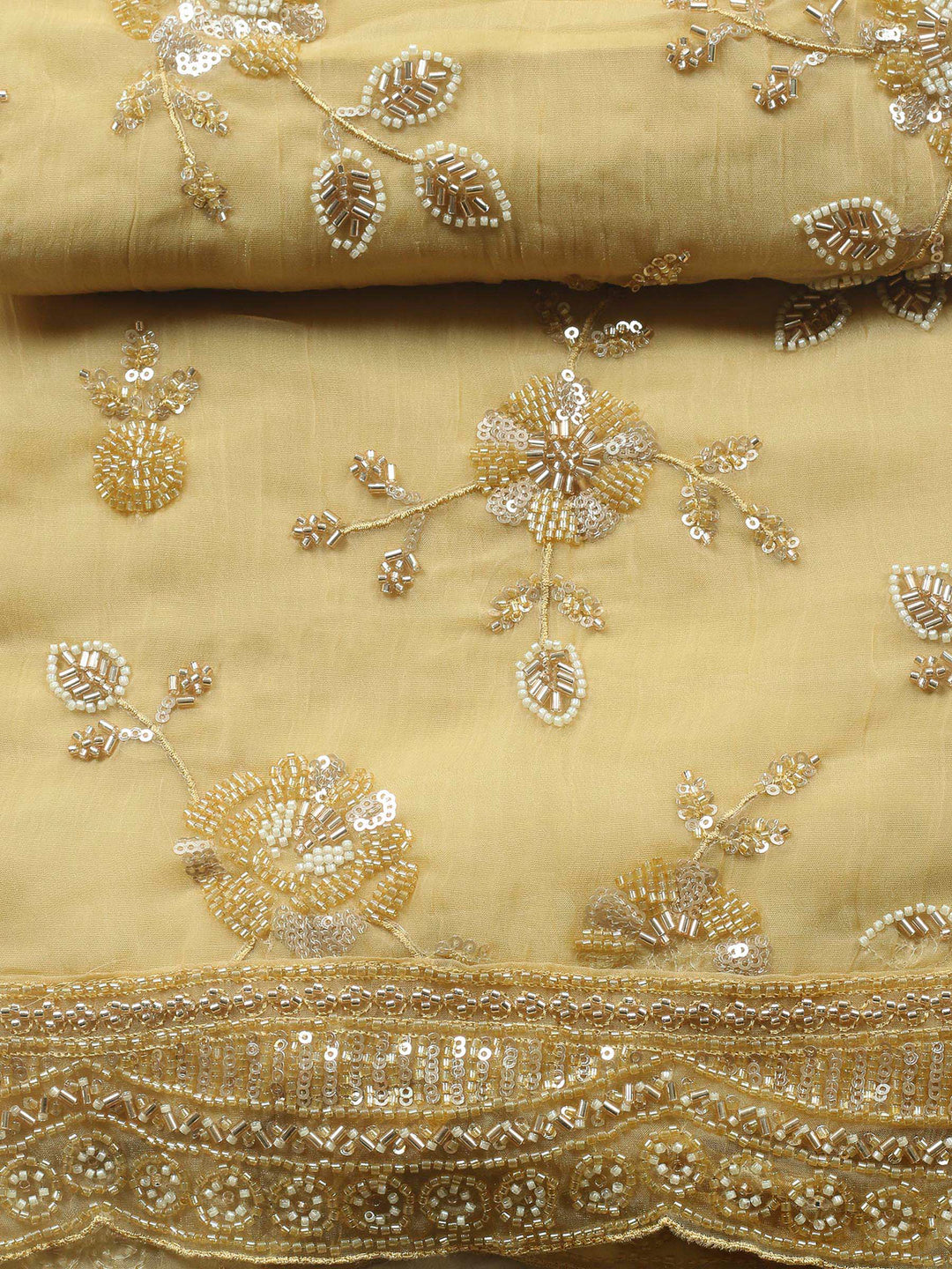 Yellow Embroidered Organza Unstitched Suit &amp; Pant With Organza Dupatta