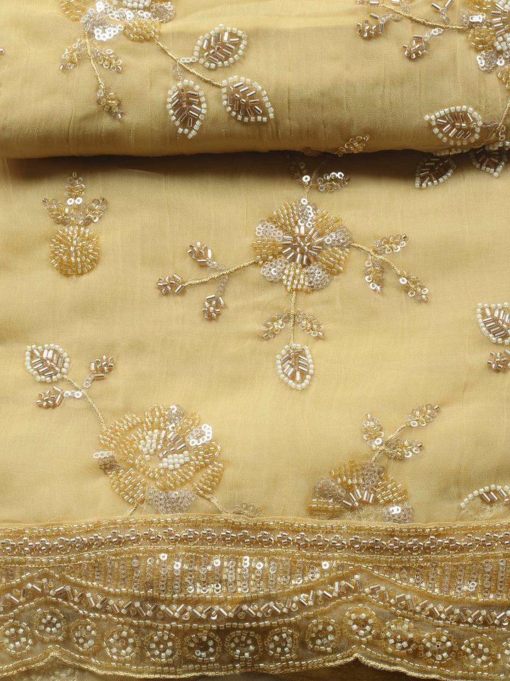 Yellow Embroidered Organza Unstitched Suit &amp; Pant With Organza Dupatta