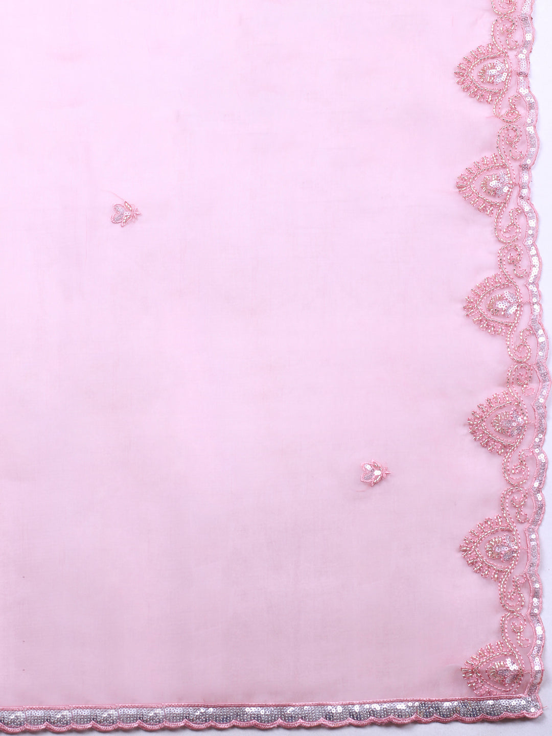 Peach Pink Embroidered Organza Unstitched Suit &amp; Pant With Organza Dupatta