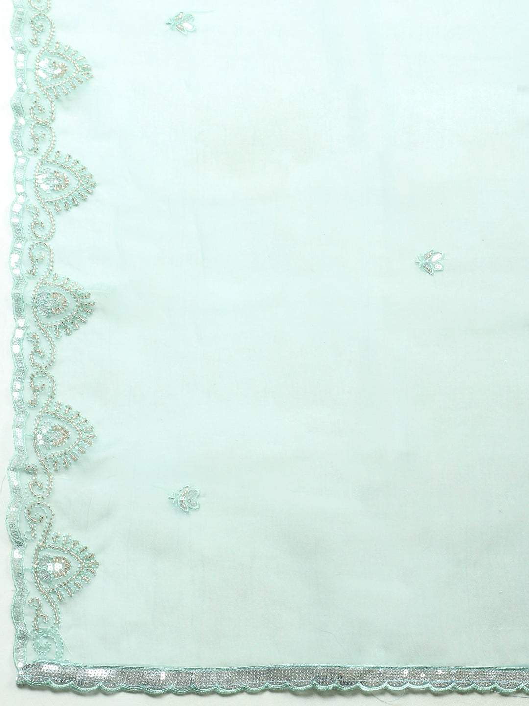 Sea Green Embroidered Organza Unstitched Suit &amp; Pant With Organza Dupatta
