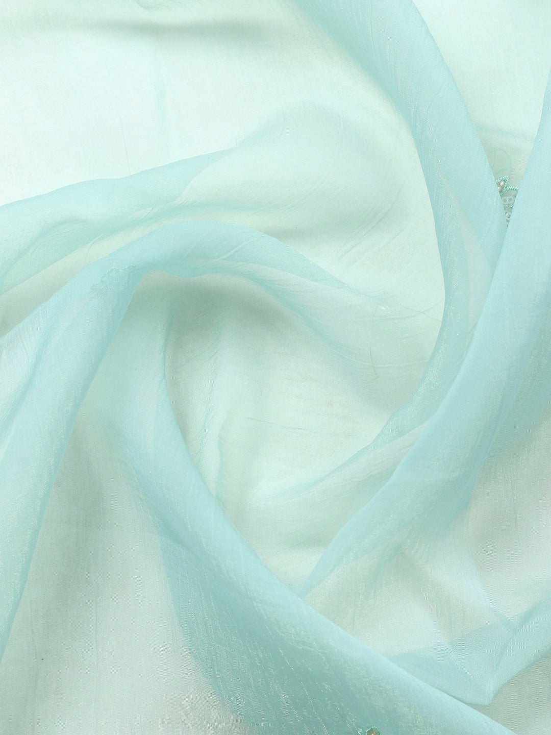 Sea Green Embroidered Organza Unstitched Suit &amp; Pant With Organza Dupatta