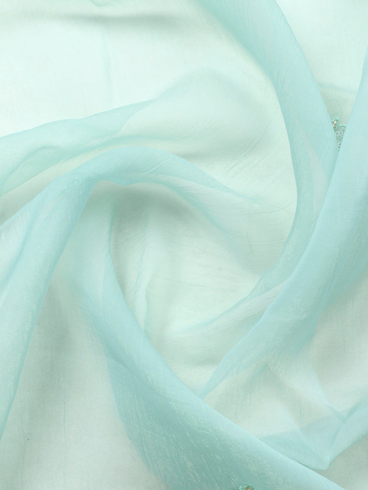 Sea Green Embroidered Organza Unstitched Suit &amp; Pant With Organza Dupatta
