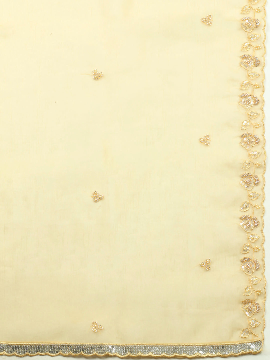 Mustard Embroidered Organza Unstitched Suit &amp; Pant With Organza Dupatta