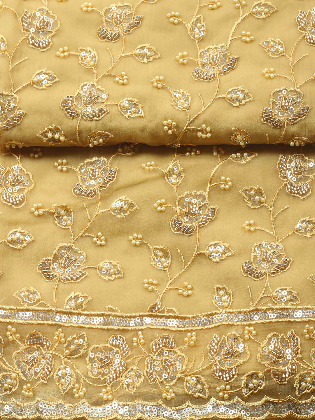 Mustard Embroidered Organza Unstitched Suit &amp; Pant With Organza Dupatta