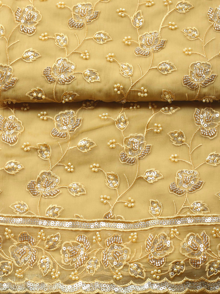 Mustard Embroidered Organza Unstitched Suit &amp; Pant With Organza Dupatta