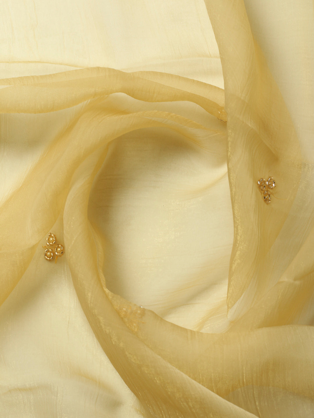 Mustard Embroidered Organza Unstitched Suit &amp; Pant With Organza Dupatta