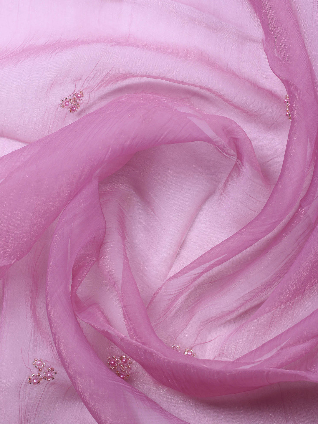 Onion Pink Embroidered Organza Unstitched Suit &amp; Pant With Organza Dupatta