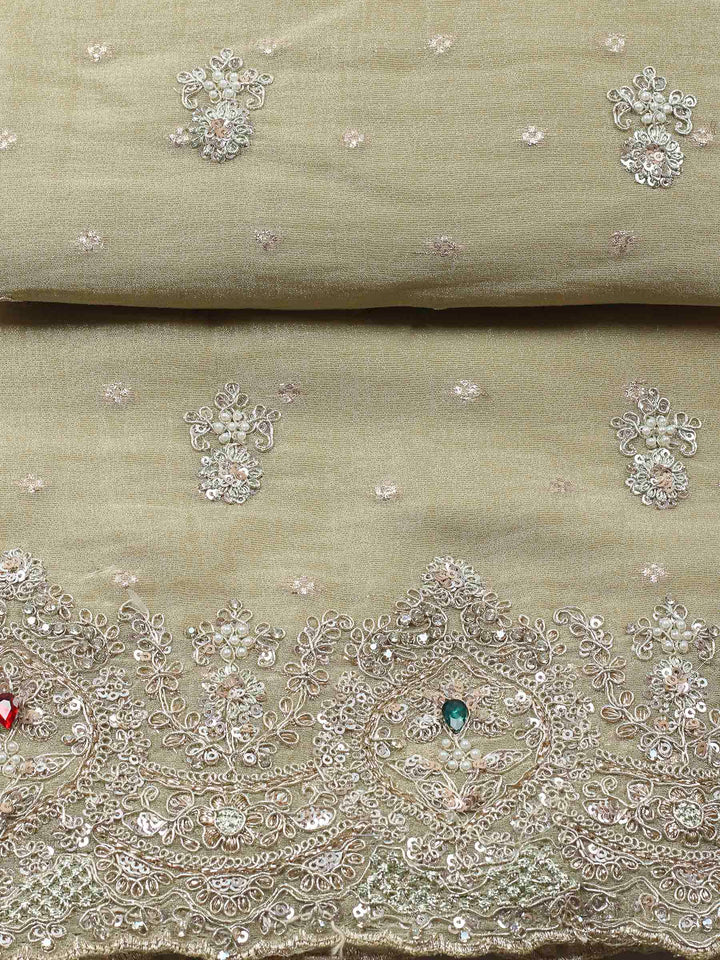Pista Green Embroidered Tissue Unstitched Suit &amp; Pant With Chiffon Dupatta