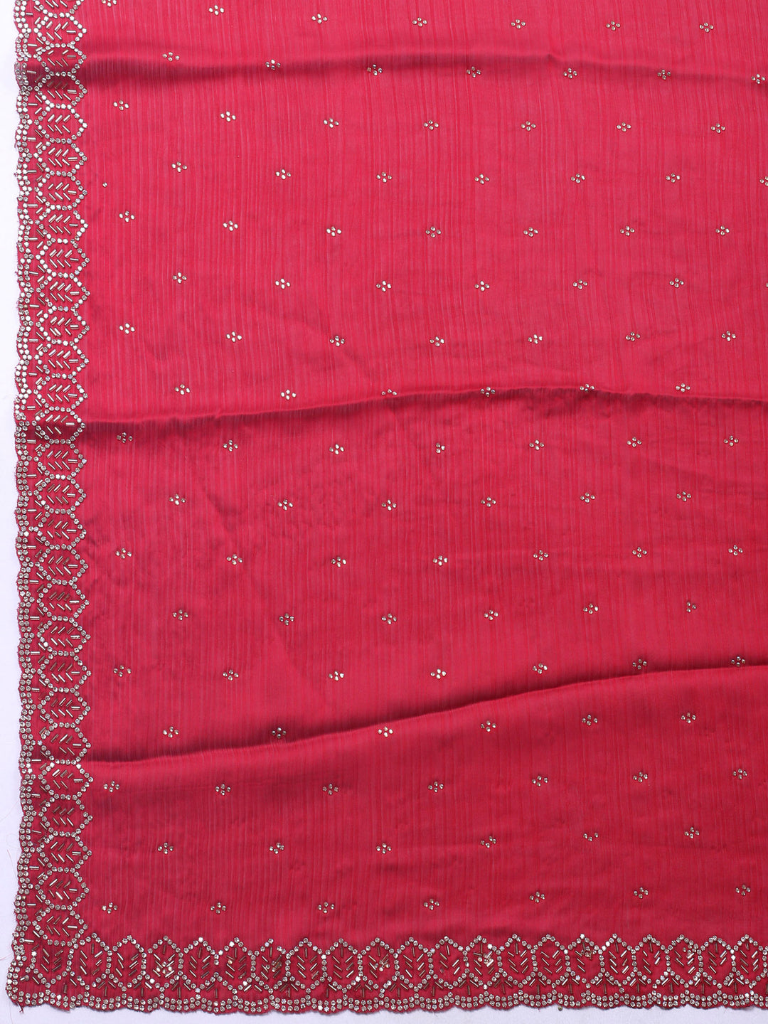 Maroon Embroidered Chiffon Unstitched Suit &amp; Pant With Chiffon Dupatta