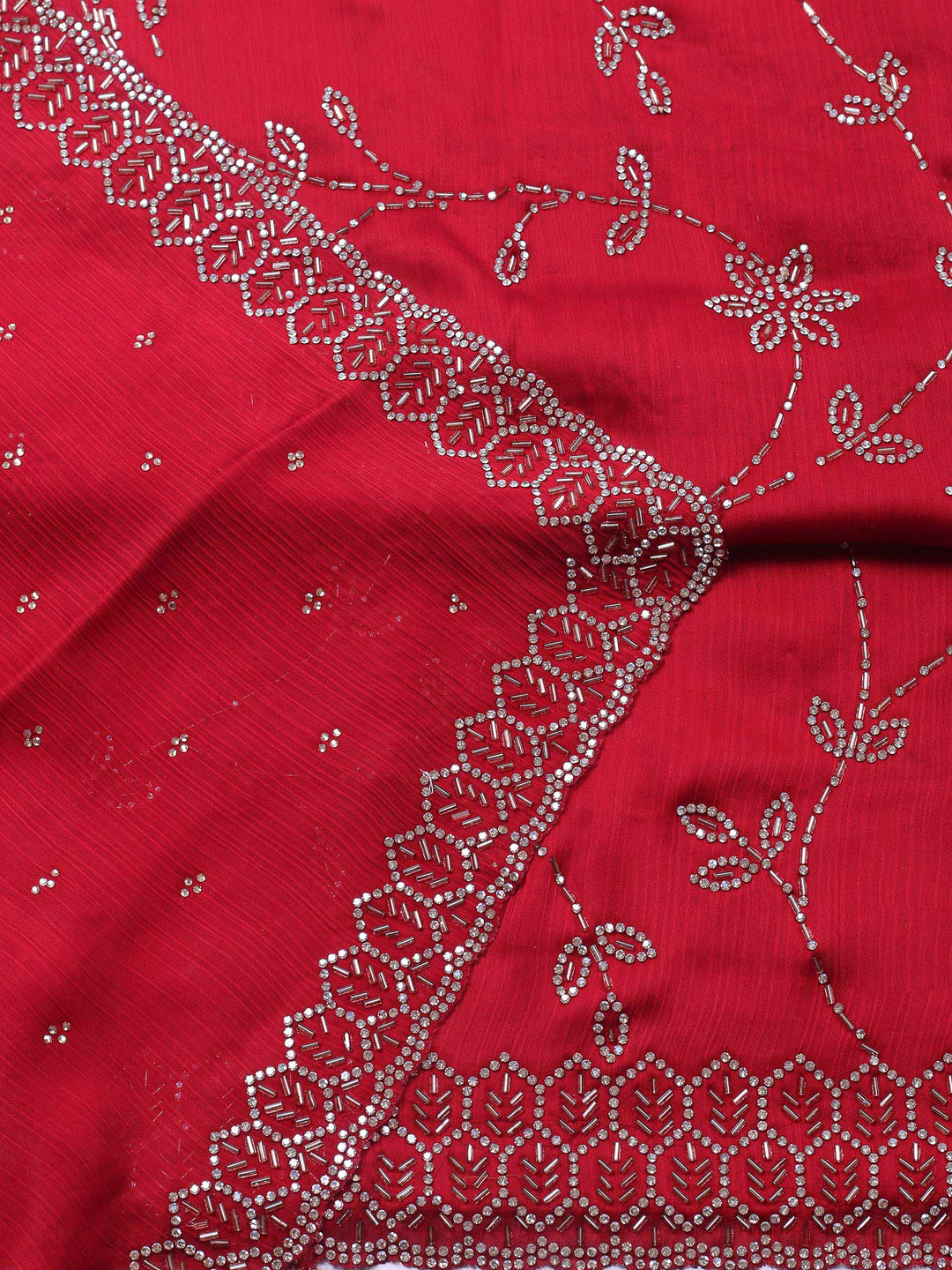 Maroon Embroidered Chiffon Unstitched Suit &amp; Pant With Chiffon Dupatta