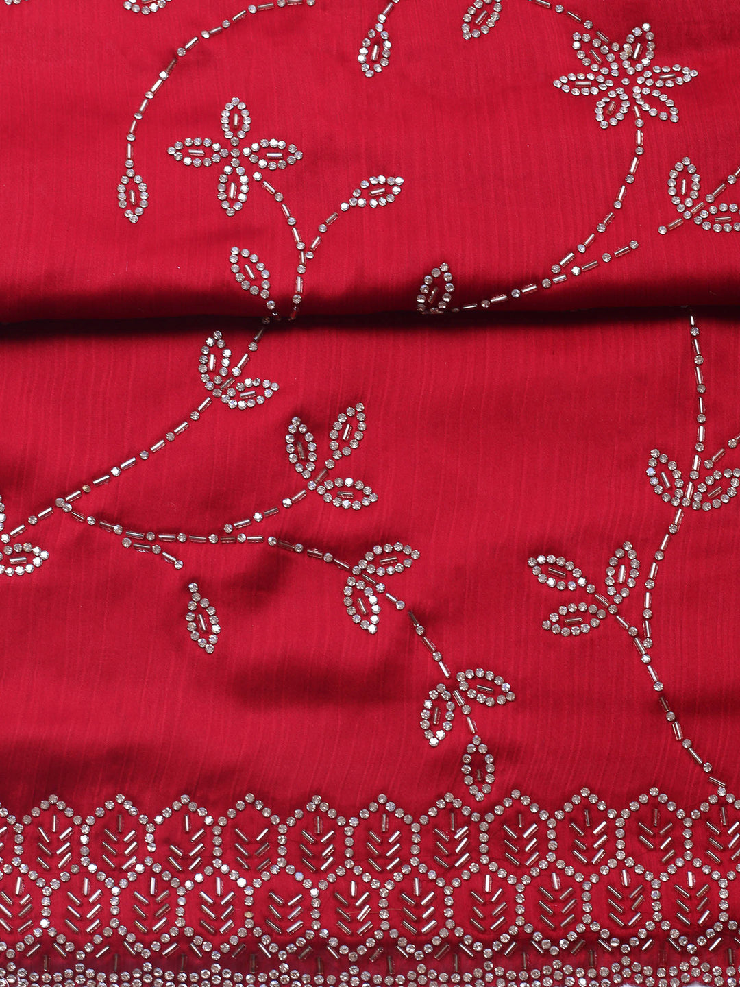 Maroon Embroidered Chiffon Unstitched Suit &amp; Pant With Chiffon Dupatta