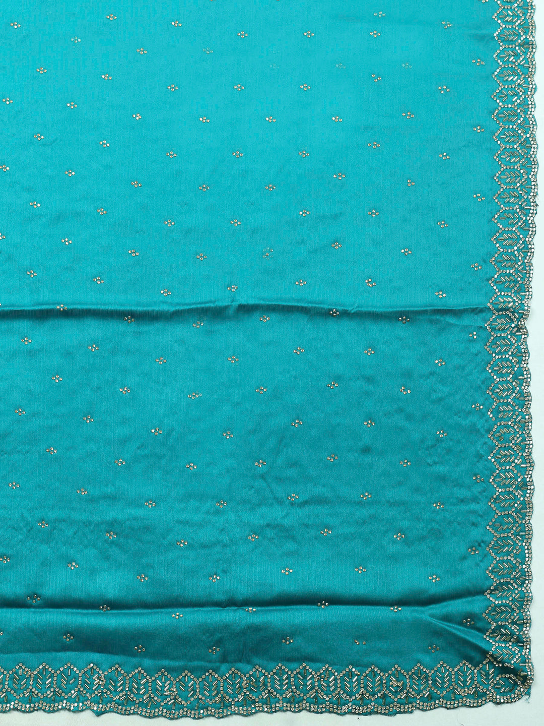 Rama Green Embroidered Chiffon Unstitched Suit &amp; Pant With Chiffon Dupatta