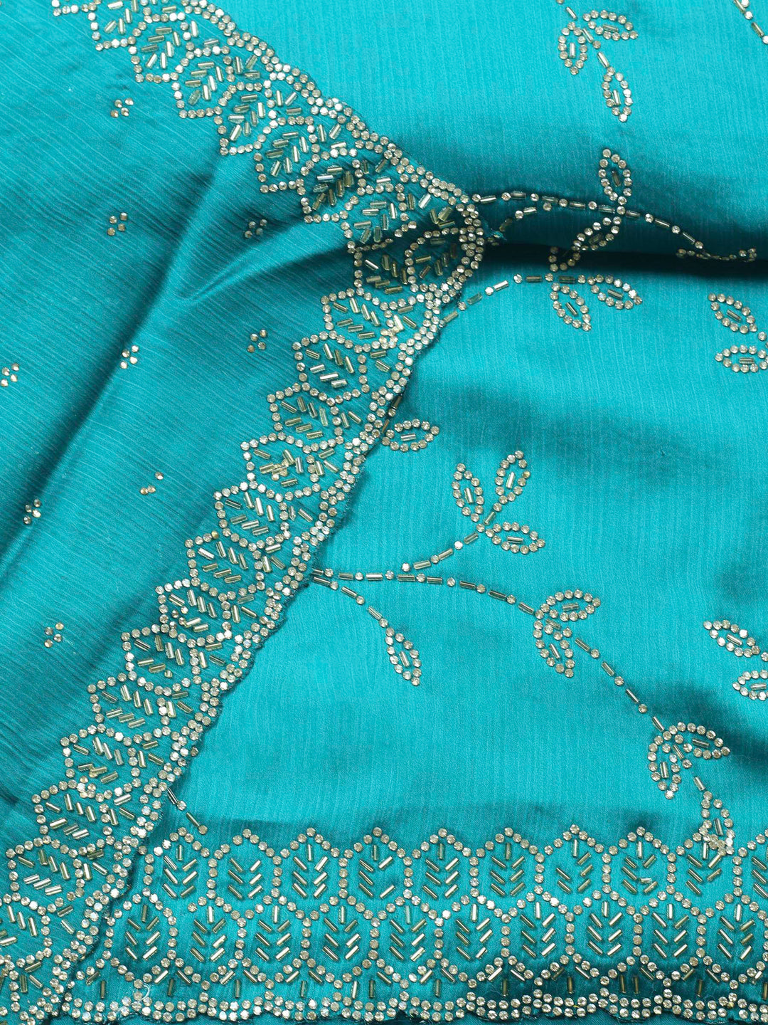 Rama Green Embroidered Chiffon Unstitched Suit &amp; Pant With Chiffon Dupatta