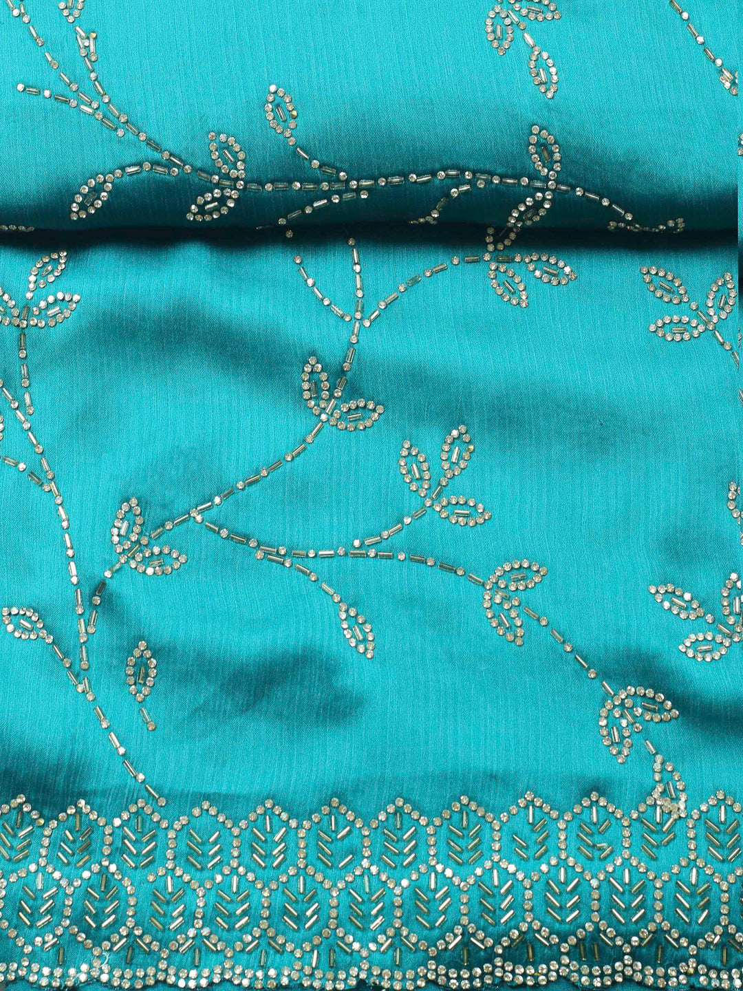 Rama Green Embroidered Chiffon Unstitched Suit &amp; Pant With Chiffon Dupatta