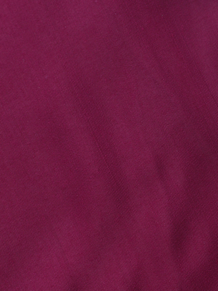 Wine Embroidered Chiffon Unstitched Suit &amp; Pant With Chiffon Dupatta