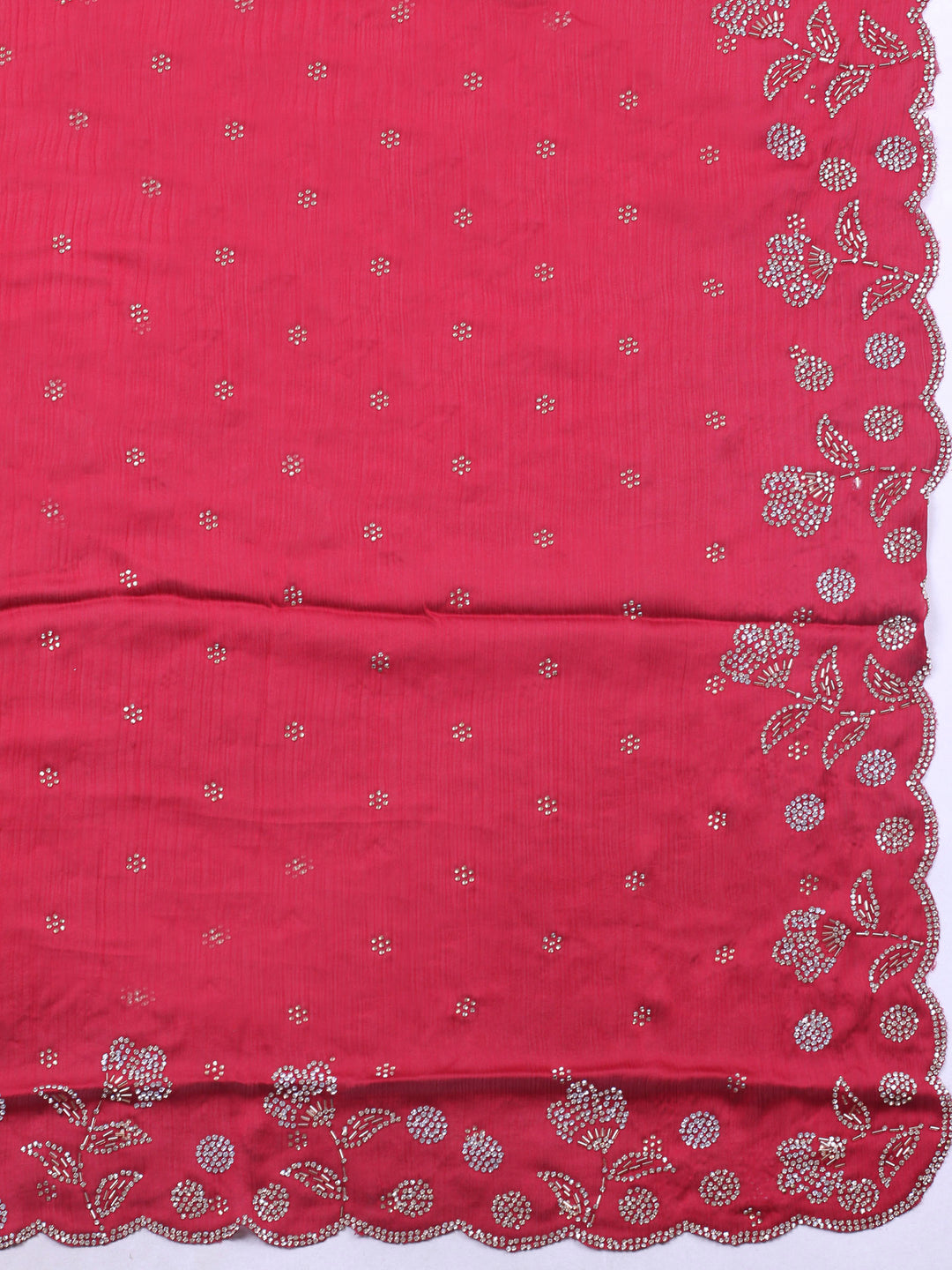 Maroon Embellished Chiffon Unstitched Suit &amp; Pant With Chiffon Dupatta