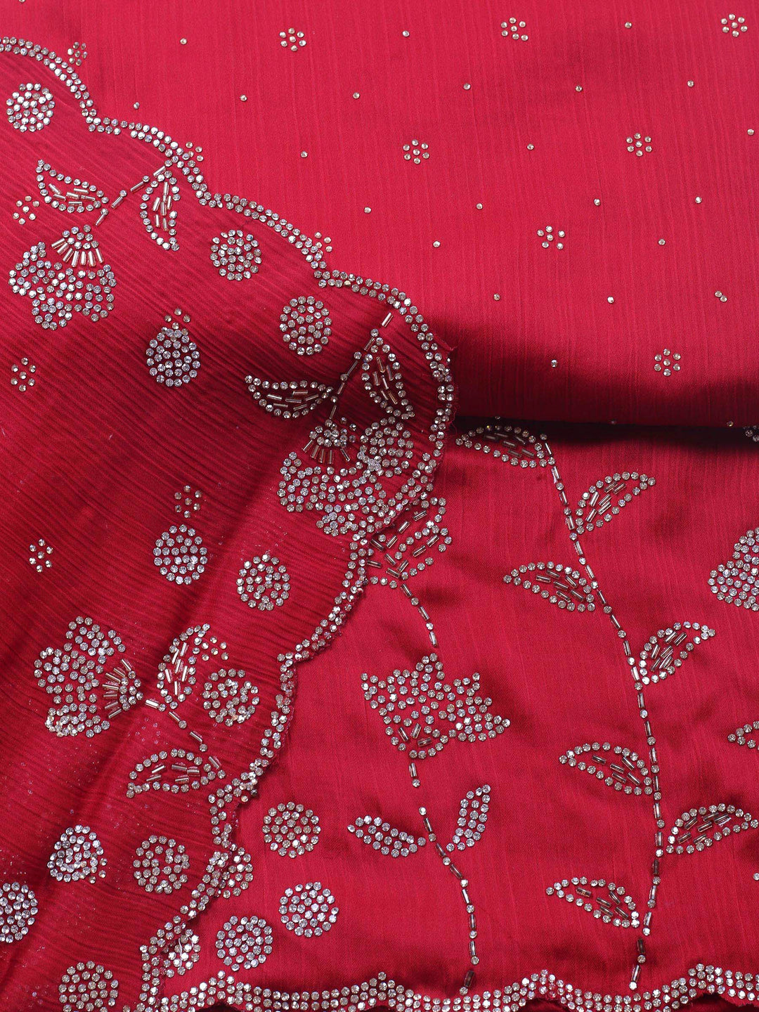 Maroon Embellished Chiffon Unstitched Suit &amp; Pant With Chiffon Dupatta