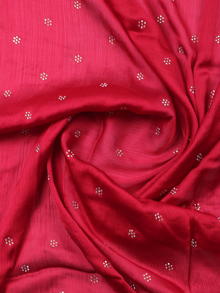Maroon Embellished Chiffon Unstitched Suit &amp; Pant With Chiffon Dupatta