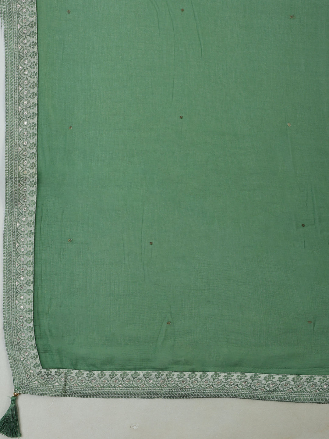Green Muslin Embroidered Unstitched Dress Material